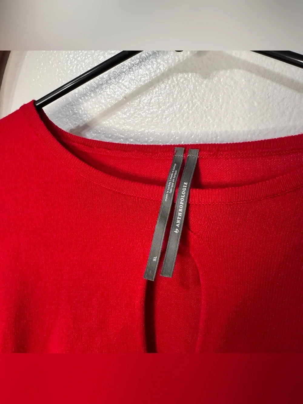 Anthropologie Twisted Cut-Out Sweater Red Knit Viscose Keyhole Long Sleeve Top